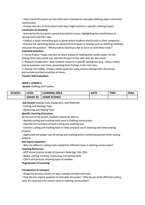 Page 2 – Grade 10 Home Science Lesson Plans Term 3 -MTP – Kenyaplex