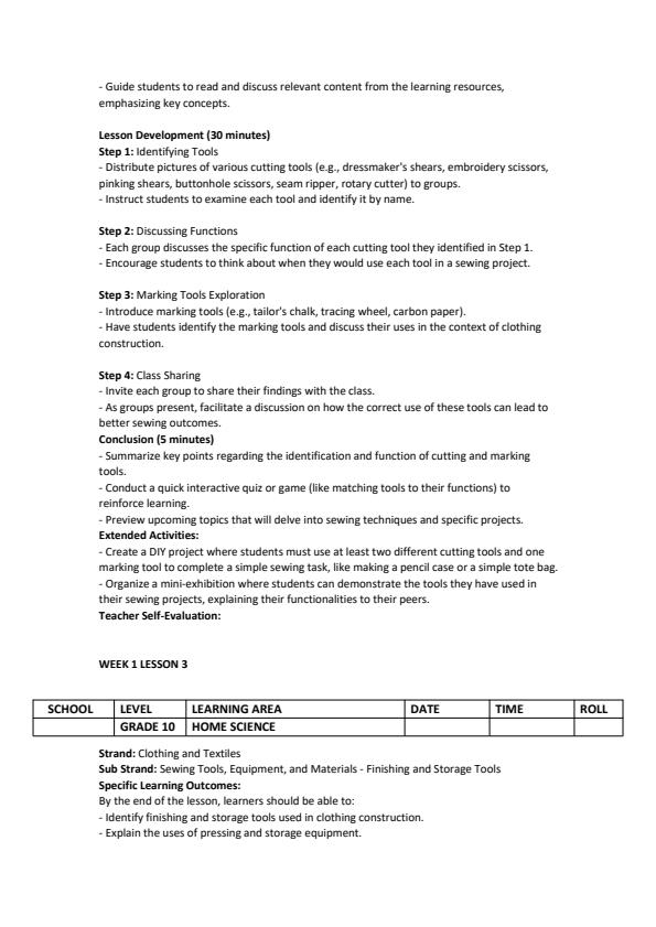 Page 3 – Grade 10 Home Science Lesson Plans Term 3 -MTP – Kenyaplex