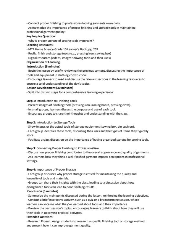 Page 4 – Grade 10 Home Science Lesson Plans Term 3 -MTP – Kenyaplex