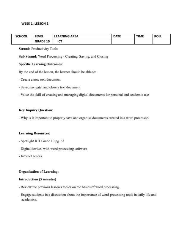 Page 4 – Grade 10 ICT Lesson Plans Term 2 - Spotlight – Kenyaplex