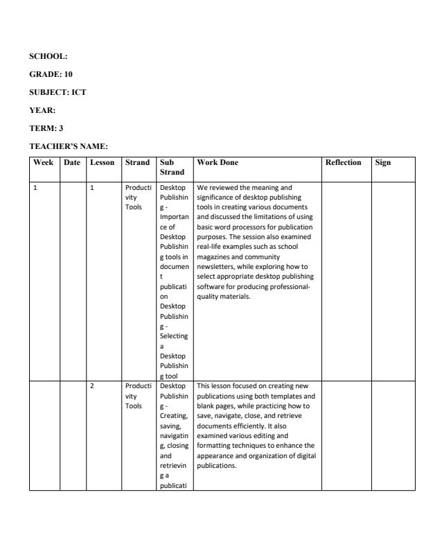 Page 1 – Grade 10 ICT Records of Work Term 3 - Spotlight – Kenyaplex
