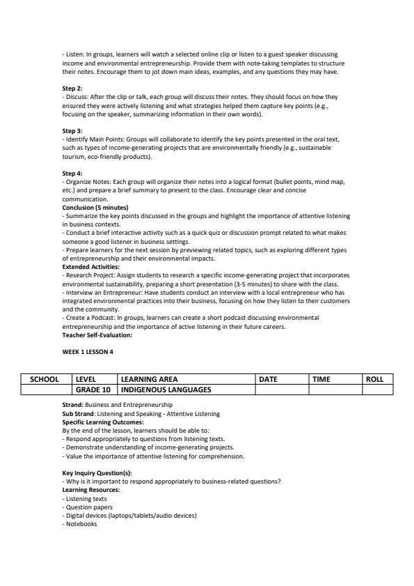Page 4 – Grade 10 Indigenous Languages Lesson Plans Term 3  – Kenyaplex