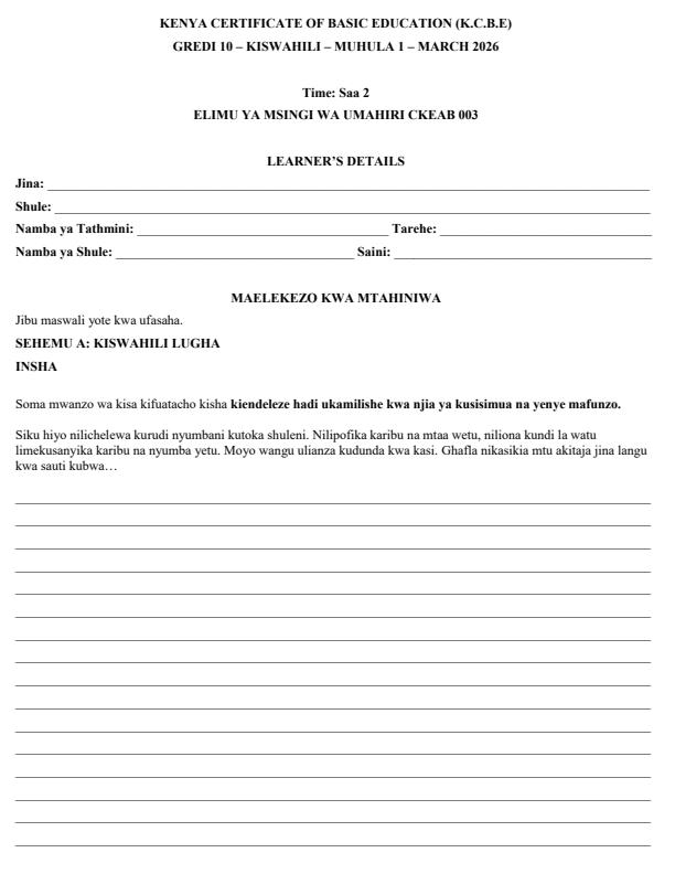 Page 1 – Grade 10 Kiswahili - Lugha April 2026 Holiday Assignment – Kenyaplex