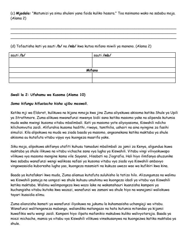 Page 2 – Grade 10 Kiswahili August 2026 Holiday Assignment – Kenyaplex