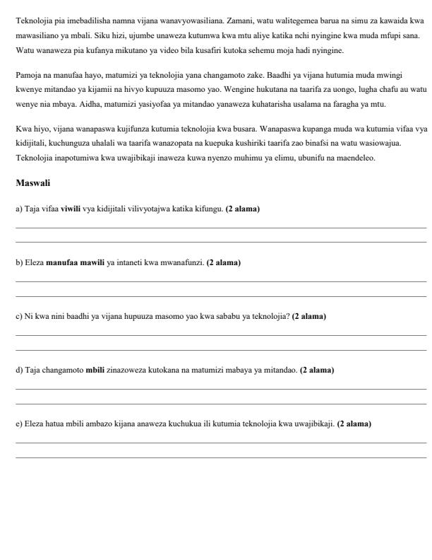 Page 2 – Grade 10 Kiswahili December 2026 Holiday Assignment – Kenyaplex