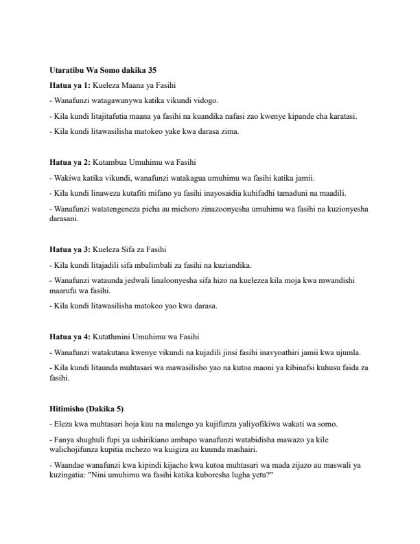 Page 2 – Grade 10 Kiswahili Fasihi Lesson Plans Term 1 – Kenyaplex