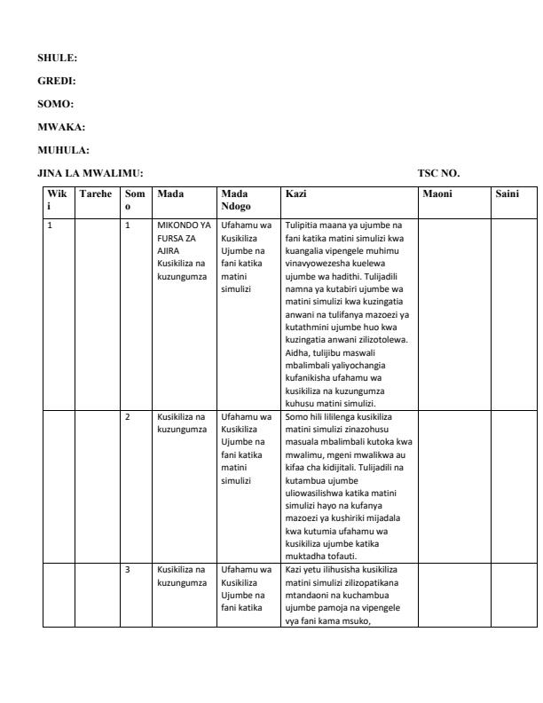 Page 1 – Grade 10 Kiswahili Records of Work Term 1 – Kenyaplex