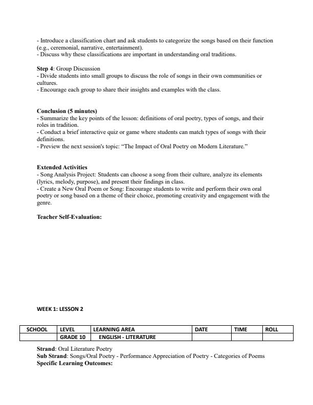 Page 2 – Grade 10 Literature in English Lesson Plans Term 2 – Kenyaplex