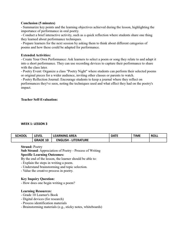 Page 4 – Grade 10 Literature in English Lesson Plans Term 2 – Kenyaplex