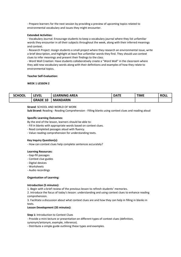 Page 2 – Grade 10 Mandarin Lesson Plans Term 3  – Kenyaplex