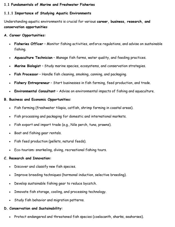 Page 2 – Grade 10 Marine and Fisheries Technology Notes Term 1, Term 2, Term 3 – Kenyaplex