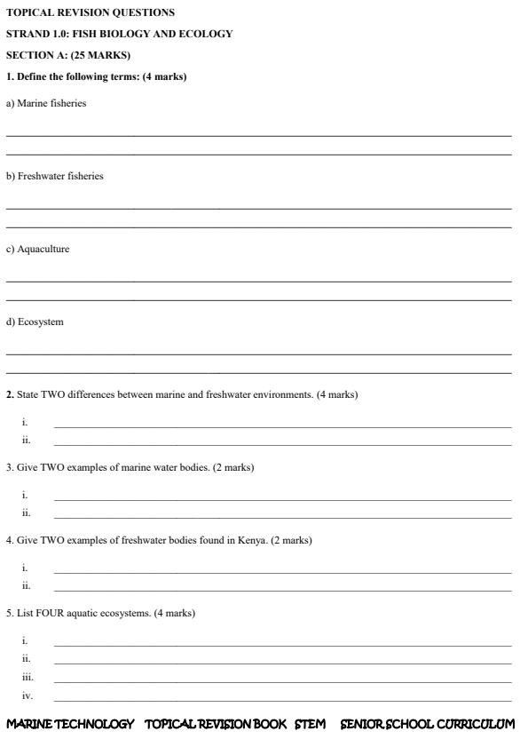 Page 2 – Grade 10 Marine and Fisheries Technology Topical Questions – Kenyaplex