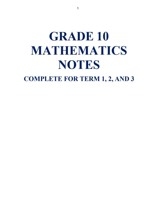 Page 1 – Grade 10 Mathematics Notes (Term 1, Term 2, Term 3) – Kenyaplex