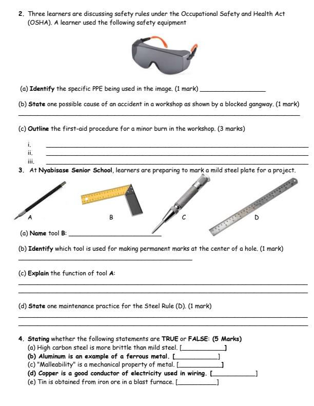 Page 2 – Grade 10 Metal Technology August 2026 Holiday Assignment – Kenyaplex