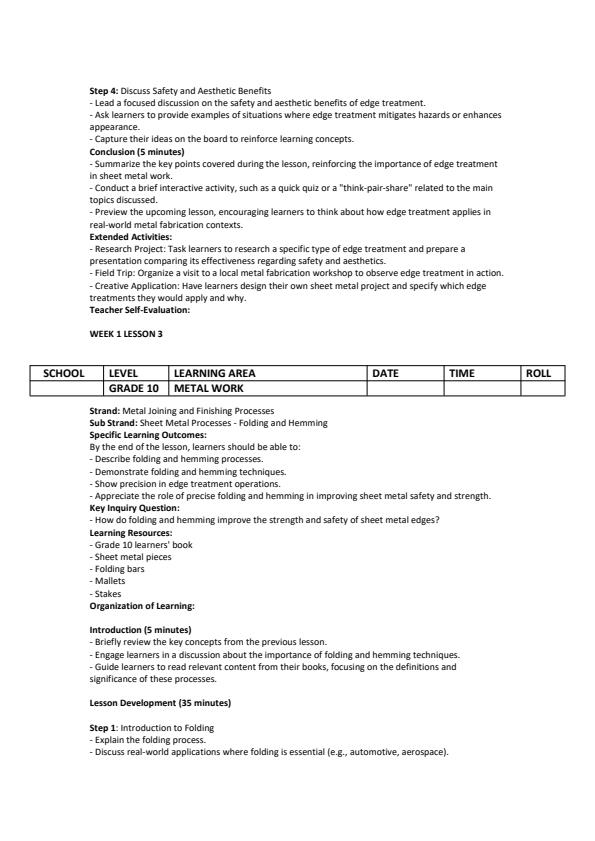 Page 3 – Grade 10 Metal Work Lesson Plans Term 3  – Kenyaplex