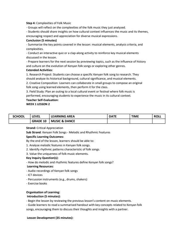 Page 2 – Grade 10 Music & Dance Lesson Plans Term 3  – Kenyaplex