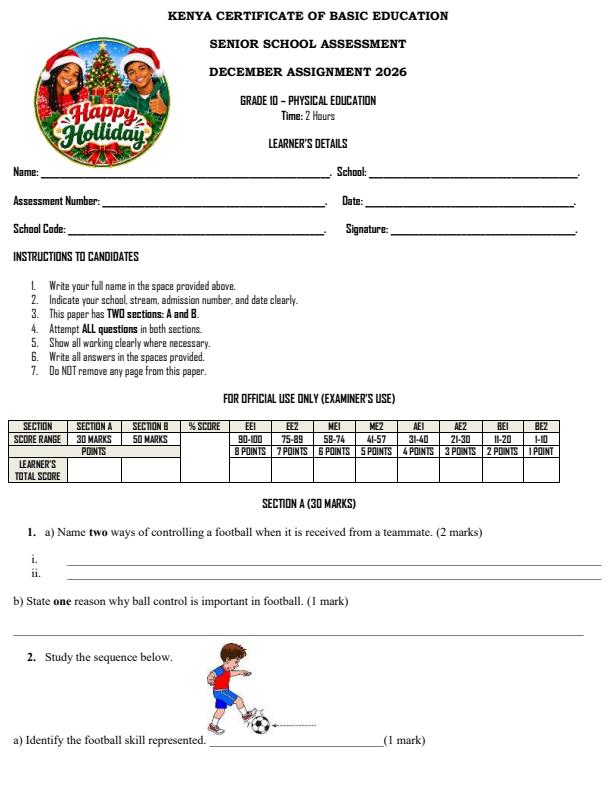 Page 1 – Grade 10 Physical Education December 2026 Holiday Assignment  – Kenyaplex