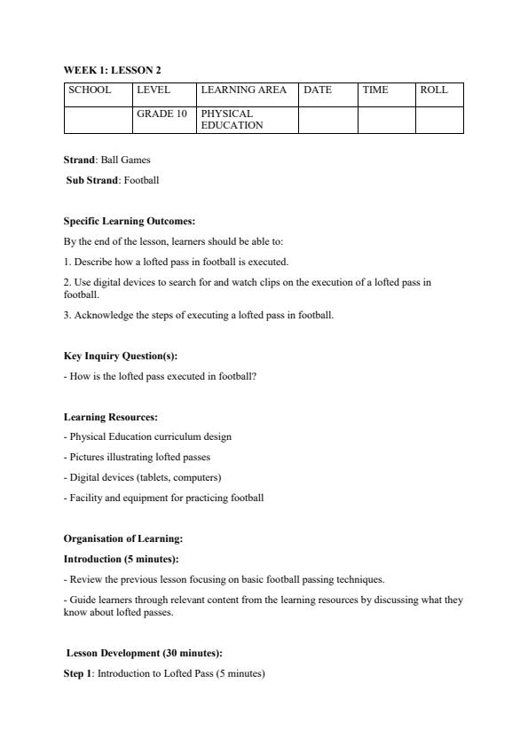 Page 3 – Grade 10 Physical Education Lesson Plans Term 1 – Kenyaplex