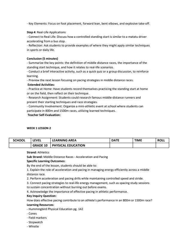Page 2 – Grade 10 Physical Education Lesson Plans Term 3 - Hummingbird – Kenyaplex