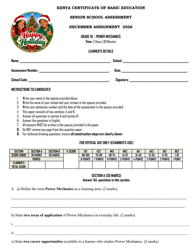 Page 1 – Grade 10 Power Mechanics December 2026 Holiday Assignemt – Kenyaplex