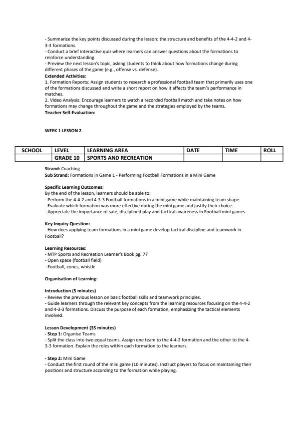 Page 2 – Grade 10 Sports And Recreation Lesson Plans Term 3 - MTP – Kenyaplex