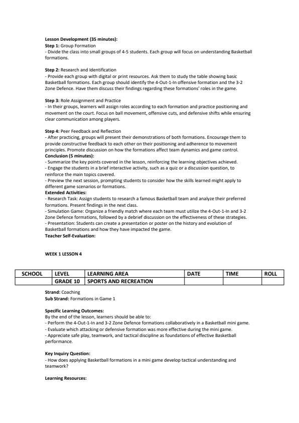 Page 4 – Grade 10 Sports And Recreation Lesson Plans Term 3 - MTP – Kenyaplex