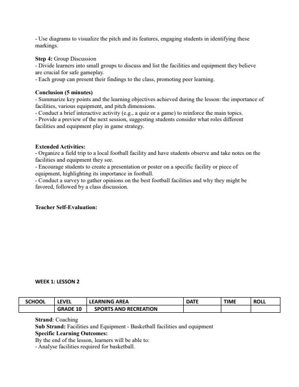 Page 2 – Grade 10 Sports and Recreation Lesson Plans Term 2 – Kenyaplex