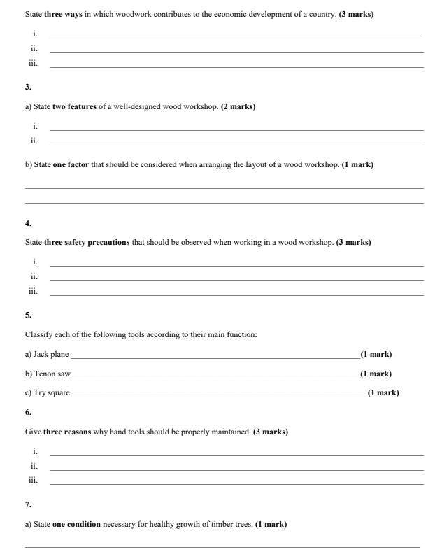 Page 2 – Grade 10 Wood Technology December 2026 Holiday Assignment – Kenyaplex