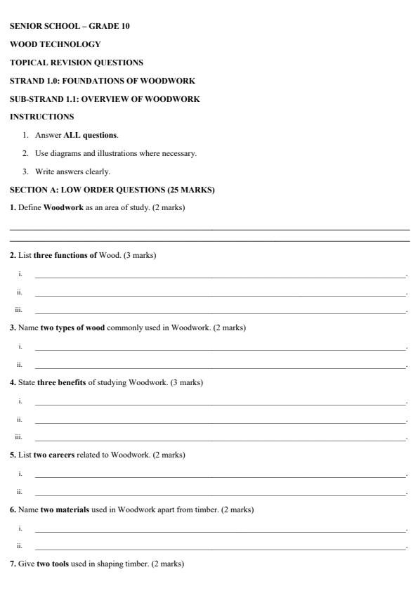 Page 2 – Grade 10 Wood Technology Topical Questions – Kenyaplex