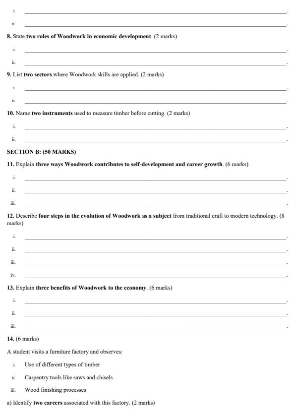 Page 3 – Grade 10 Wood Technology Topical Questions – Kenyaplex