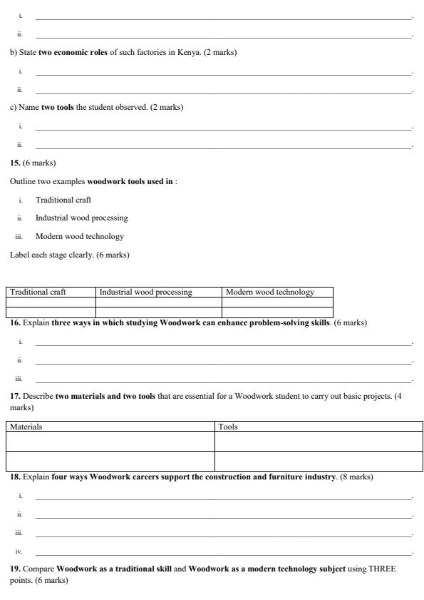 Page 4 – Grade 10 Wood Technology Topical Questions – Kenyaplex