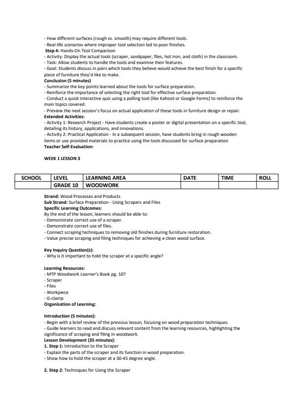 Page 3 – Grade 10 Woodwork Lesson Plans Term 3 - MTP – Kenyaplex