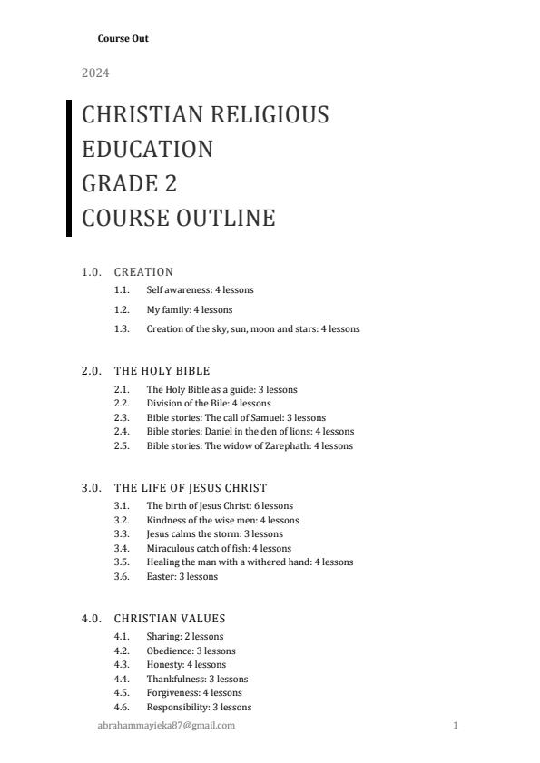 Page 1 – Grade 2 CRE Course Outline – Kenyaplex