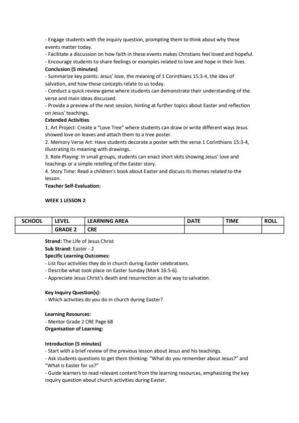 Page 2 – Grade 2 CRE Lesson Plans Term 3 - Mentor – Kenyaplex
