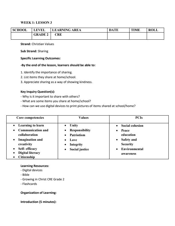 Page 5 – Grade 2 CRE Lesson Plans Term 3 – Kenyaplex