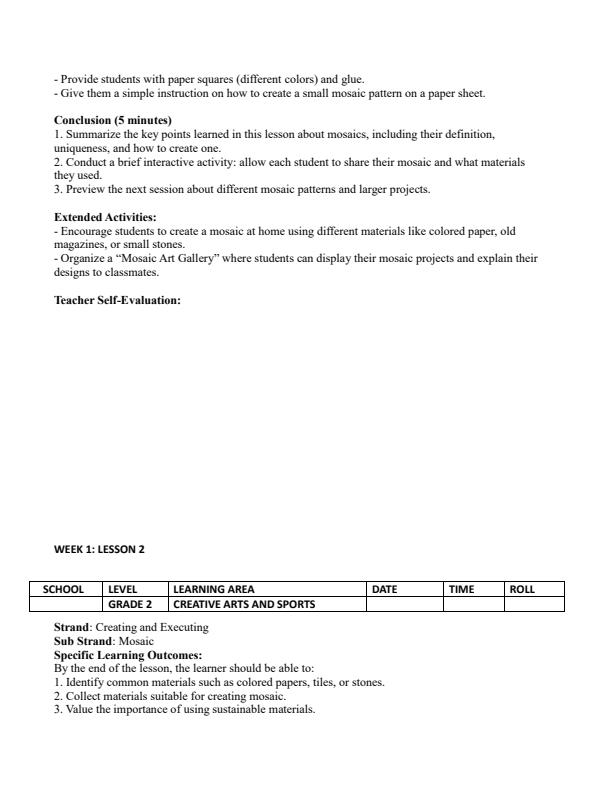 Page 2 – Grade 2 Creative Activities Lesson Plans Term 2 - Hummingbird – Kenyaplex