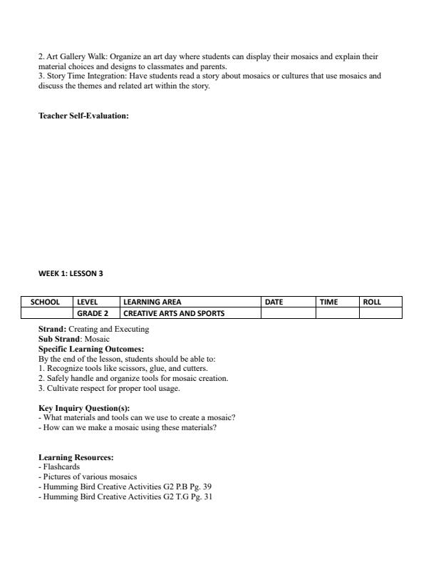 Page 4 – Grade 2 Creative Activities Lesson Plans Term 2 - Hummingbird – Kenyaplex