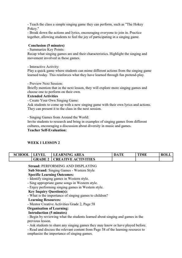 Page 2 – Grade 2 Creative Activities Lesson Plans Term 2 - Mentor – Kenyaplex