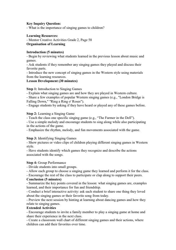 Page 4 – Grade 2 Creative Activities Lesson Plans Term 2 - Mentor – Kenyaplex