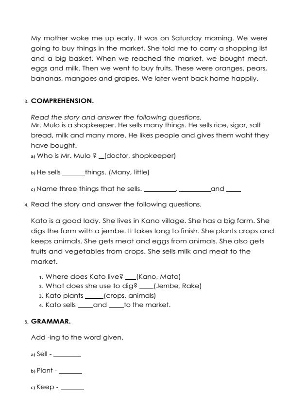 Page 2 – Grade 2 English Activities August 2026 Holiday Assignment – Kenyaplex