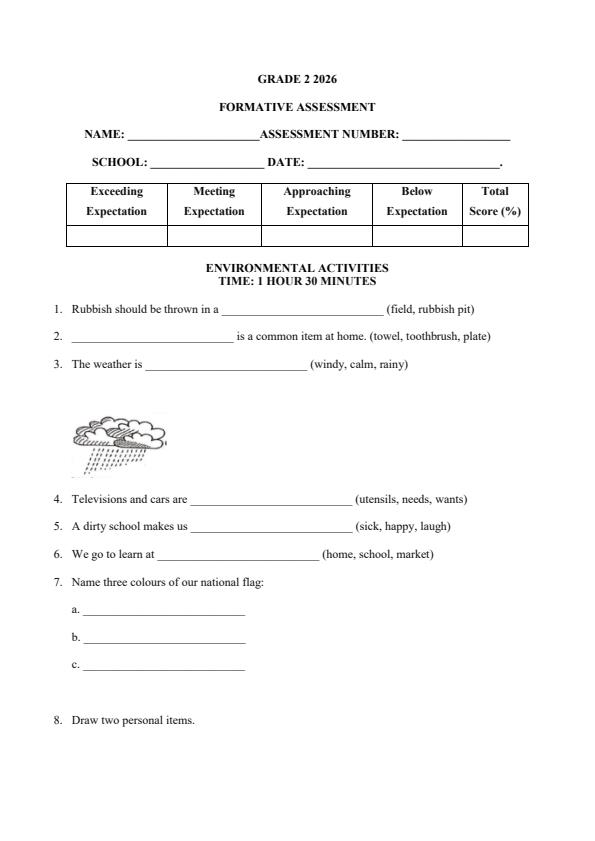 Page 1 – Grade 2 Environmental Activities April 2026 Holiday Assignment – Kenyaplex