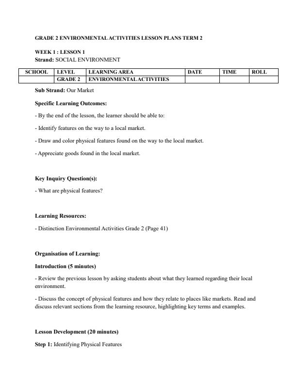 Page 1 – Grade 2 Environmental Activities Lesson Plans Term 2 - Distinction – Kenyaplex
