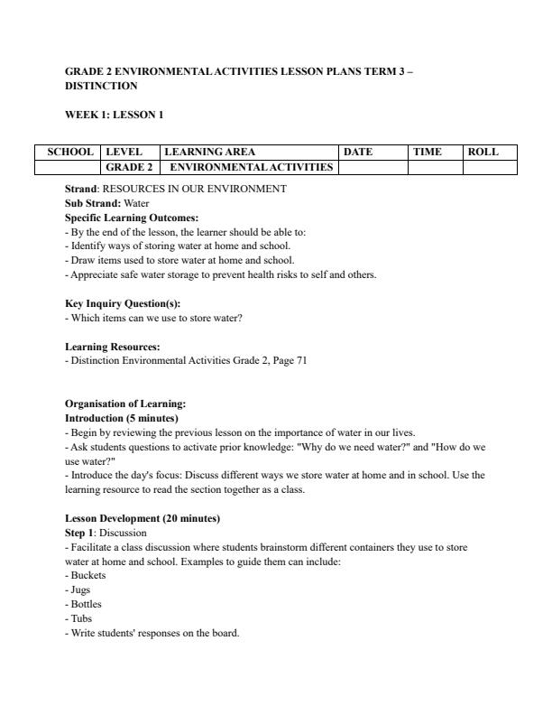 Page 1 – Grade 2 Environmental Activities Lesson Plans Term 3 - Distinction – Kenyaplex