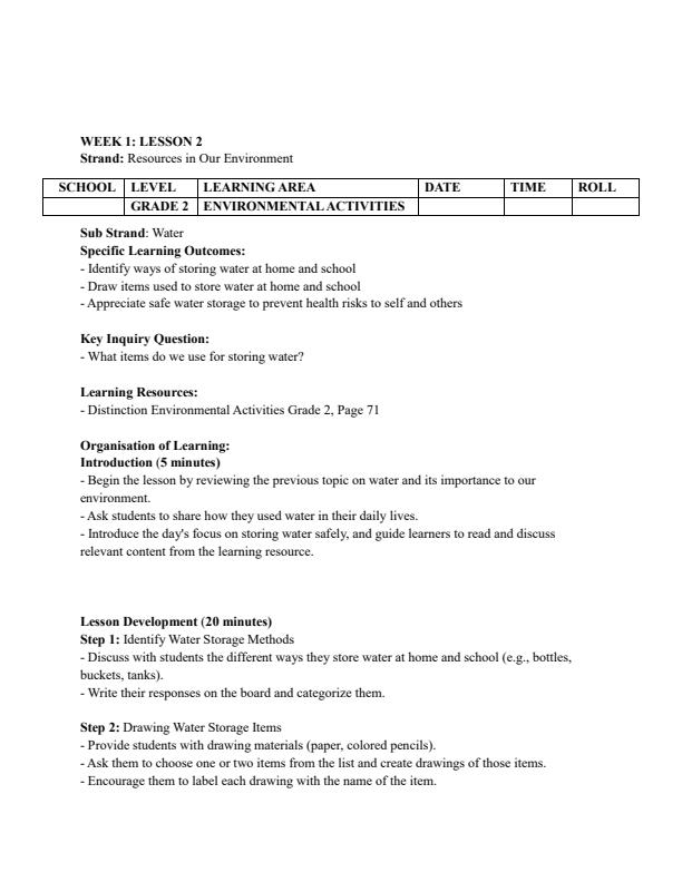 Page 3 – Grade 2 Environmental Activities Lesson Plans Term 3 - Distinction – Kenyaplex