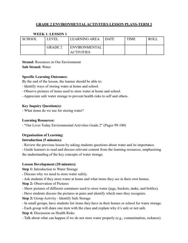 Page 1 – Grade 2 Environmental Activities Lesson Plans Term 3 - Our Lives Today – Kenyaplex