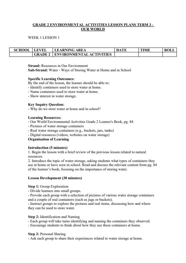 Page 1 – Grade 2 Environmental Activities Lesson Plans Term 3 - Our World – Kenyaplex