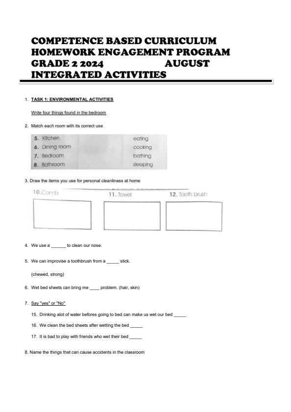 Page 1 – Grade 2 Integrated Activities August 2024 Holiday Assignment – Kenyaplex