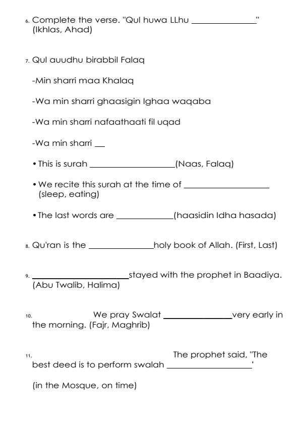 Page 2 – Grade 2 Islamic Religious Education December 202 Holiday Assignment – Kenyaplex
