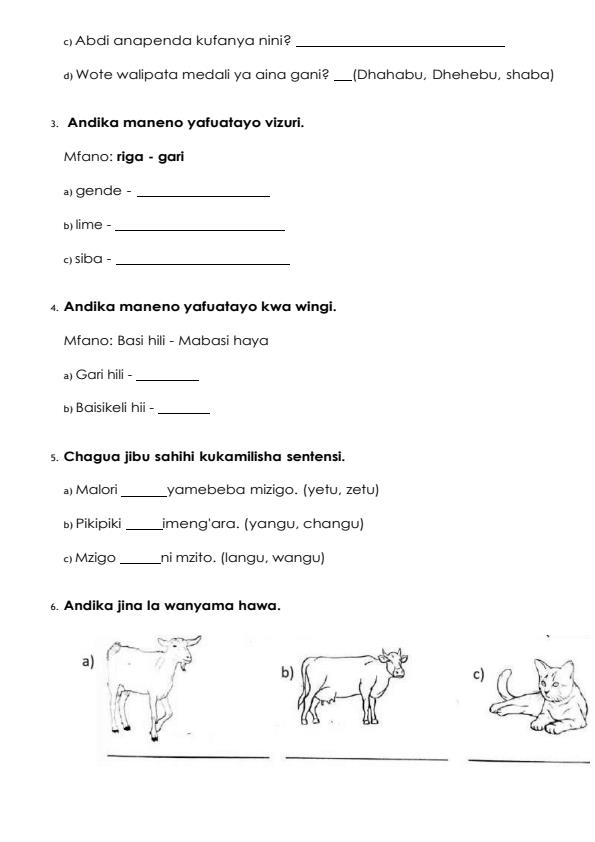 Page 2 – Grade 2 Kiswahili August 2026 Holiday Assignment – Kenyaplex
