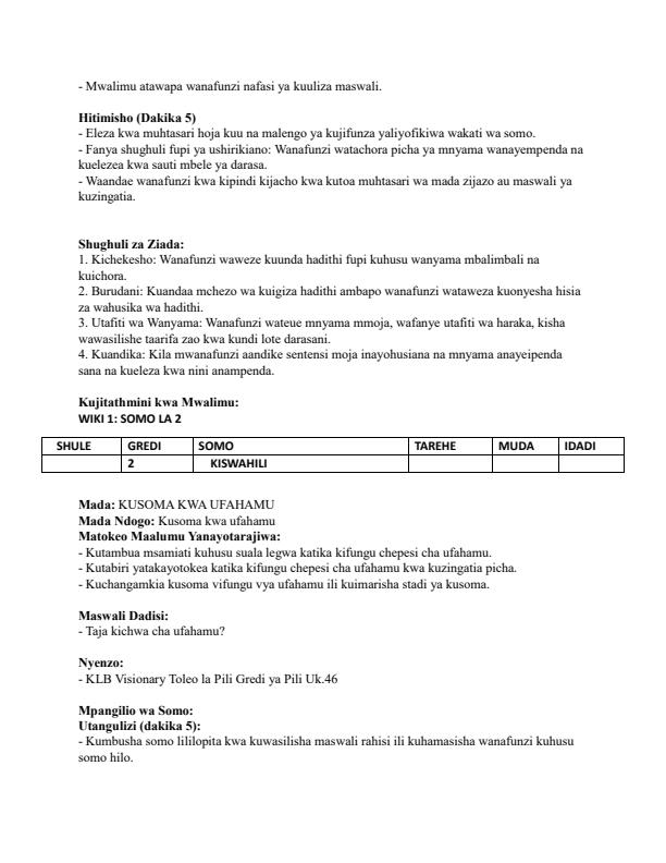 Page 2 – Grade 2 Kiswahili Lesson Plans Term 2 - KLB Visionary – Kenyaplex